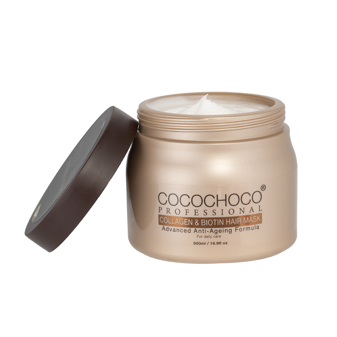 𝗖𝗢𝗖𝗢𝗖𝗛𝗢𝗖𝗢 𝗖𝗢𝗟𝗟𝗔𝗚𝗘𝗡 & 𝗕𝗜𝗢𝗧𝗜𝗡 Hårkur – Luksuriøs ANTI-AGEING Formel 500ml