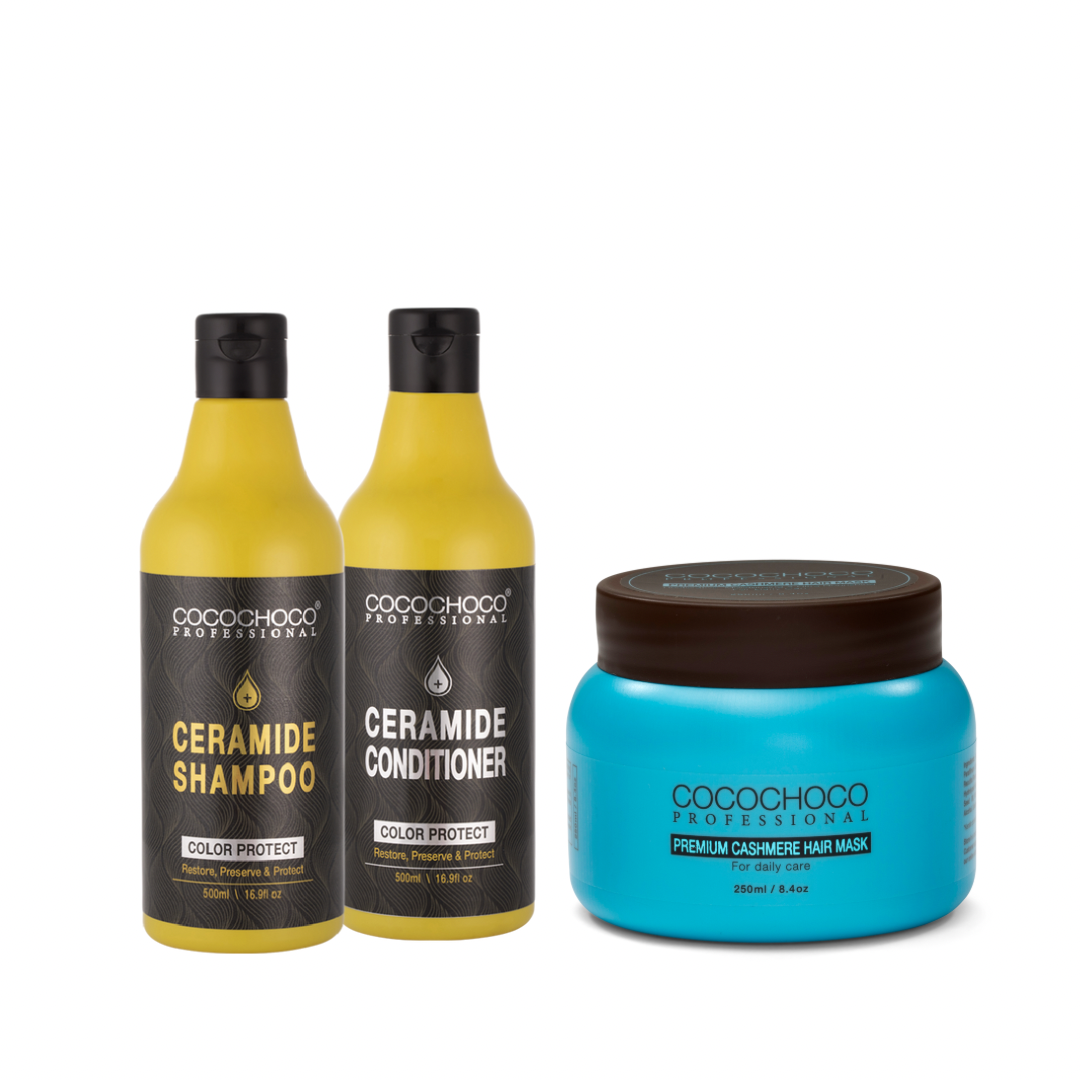 COCOCHOCO Ceramide Color Protection Shampoo & Balsam 500 ml + Luksus Cashmere Hårkur 250 ml