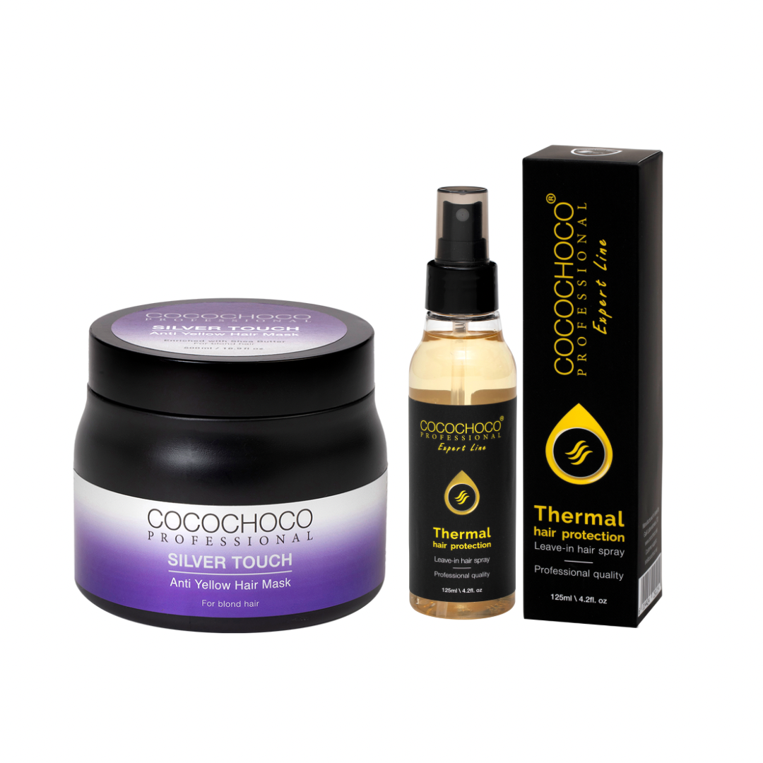 𝗖𝗢𝗖𝗢𝗖𝗛𝗢𝗖𝗢 Anti Yellow Silver Touch Hårkur 500 ml + Thermal Hair Protection Spray 125 ml