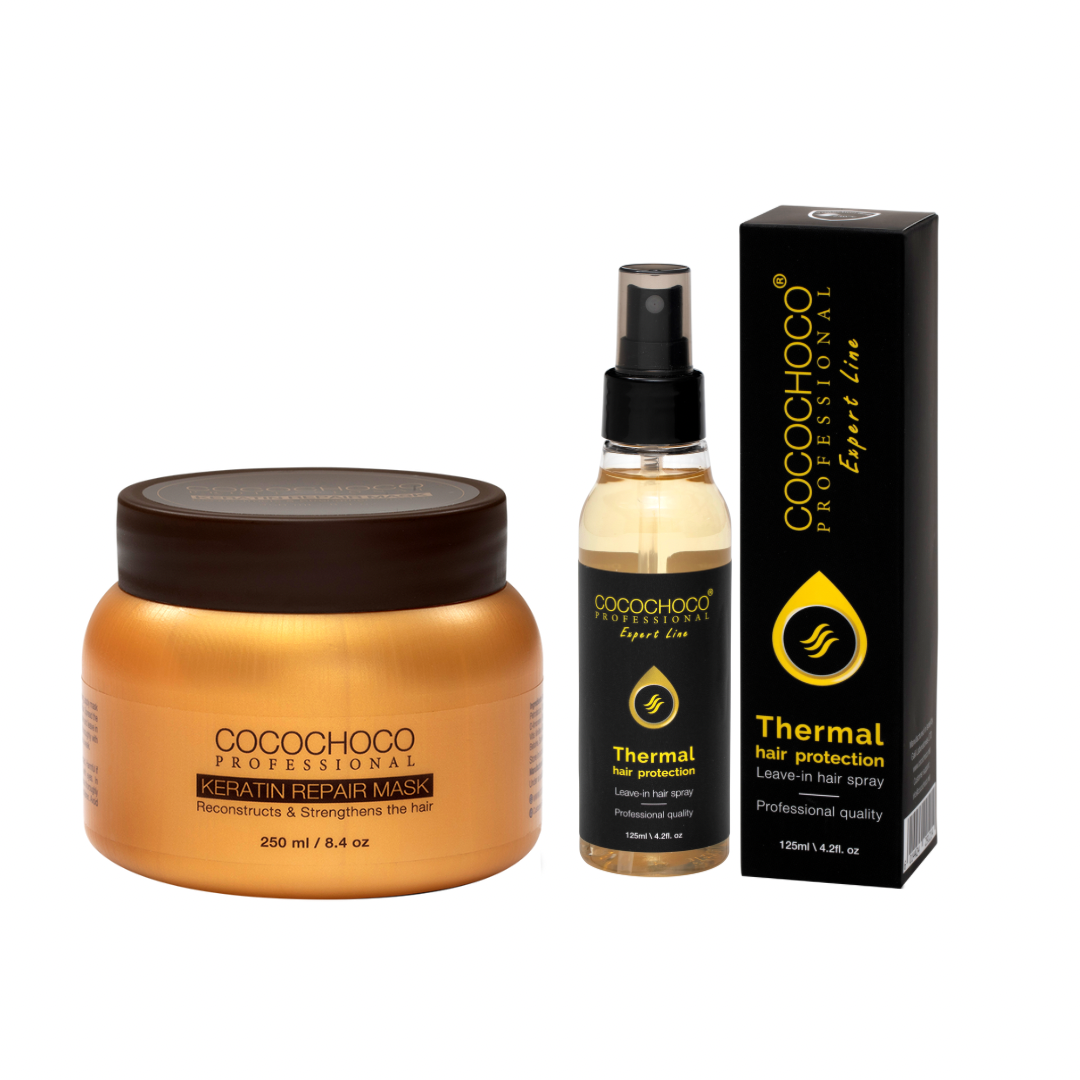 𝗖𝗢𝗖𝗢𝗖𝗛𝗢𝗖𝗢 Keratin Repair Hårkur 250 ml + Thermal Hair Protection Spray 125 ml