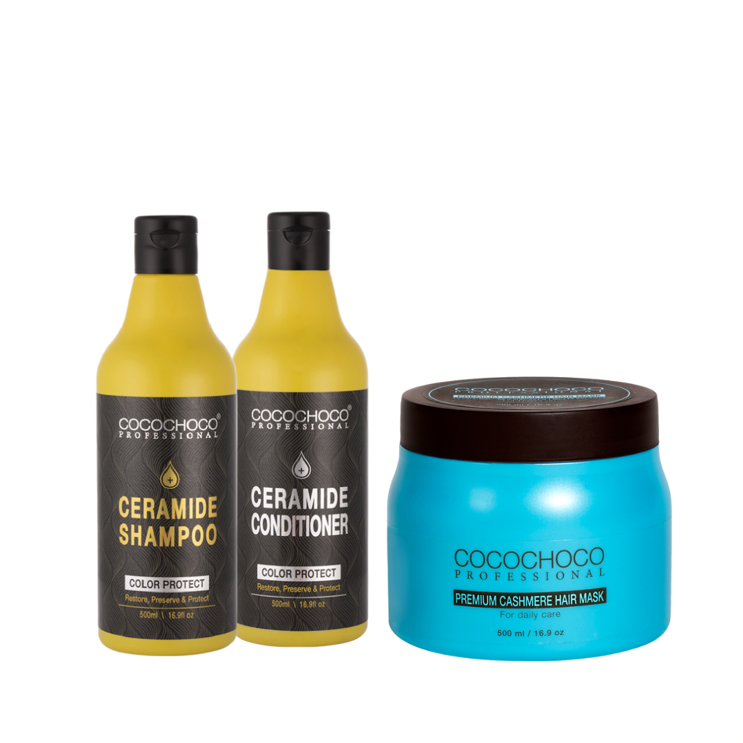 COCOCHOCO Ceramide Color Protection Shampoo & Balsam 500 ml + Luksus Cashmere Hårkur 500 ml