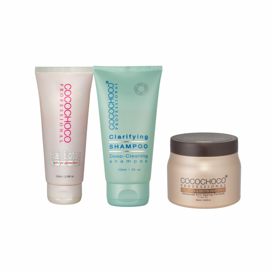 COCOCHOCO Hår Botox 100ml + Clarifying Shampoo 150ml + Collagen & Biotin | Luksuriøs Anti-Aging Hårkur 500ml