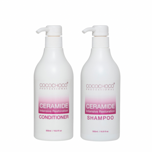 COCOCHOCO Ceramide Intensive Shampoo & Balsam 500ml, som er specielt til tørt og beskadiget hår.
