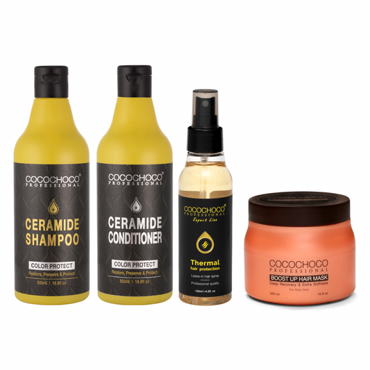COCOCHOCO Ceramide Colour Protection Shampoo & Balsam 500 ml + Boost Up Hårkur 500 ml + Thermal Hair Protection Spray 125 ml