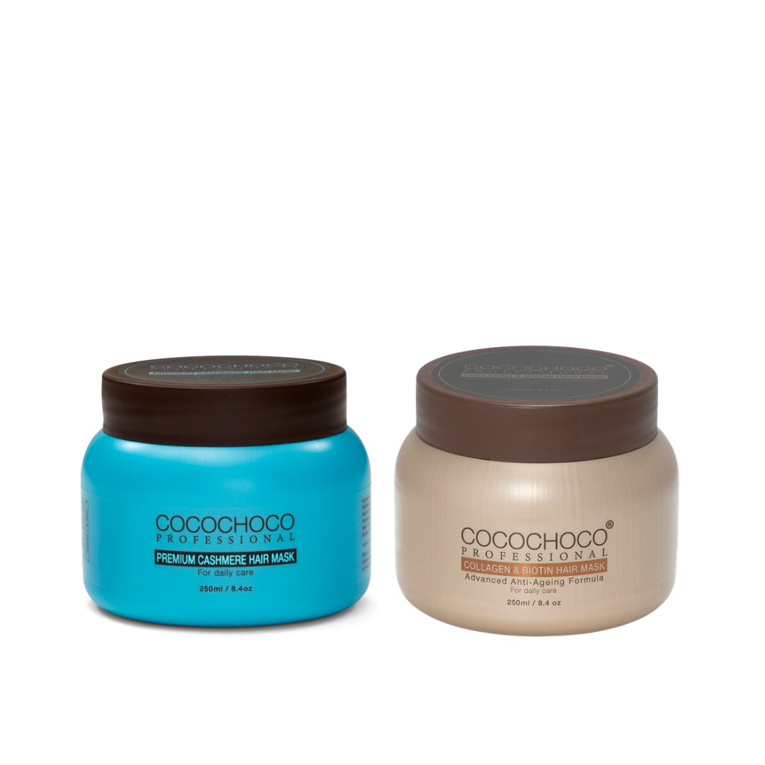 Cocochoco Sulfatfri Cashmere Hårkur 250ml – Genopbygger tørt eller skadet hår & Collagen og Biotin Hårkur 250ml til tørt hår-dyb fugt og intensiv genopbygning