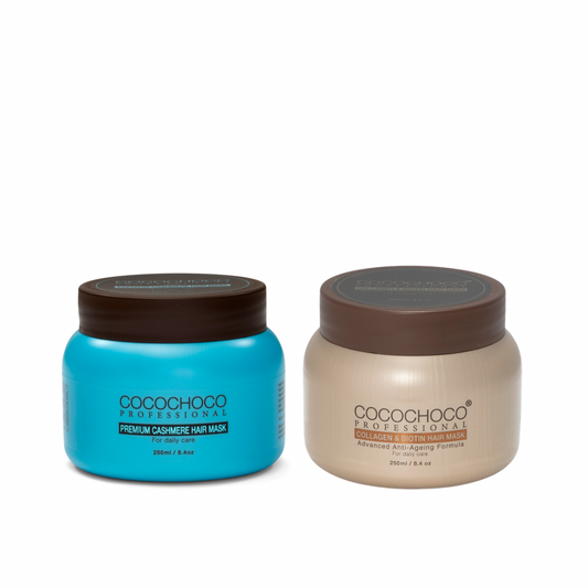 Cocochoco Sulfatfri Cashmere Hårkur 250ml – Genopbygger tørt eller skadet hår & Collagen og Biotin Hårkur 250ml til tørt hår-dyb fugt og intensiv genopbygning