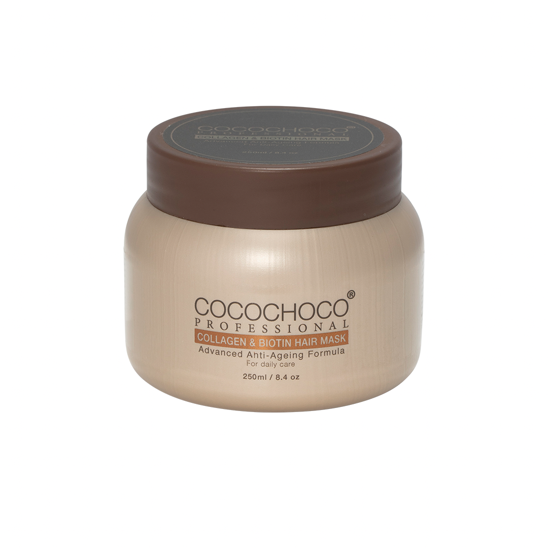 𝗖𝗢𝗖𝗢𝗖𝗛𝗢𝗖𝗢 𝗖𝗢𝗟𝗟𝗔𝗚𝗘𝗡 & 𝗕𝗜𝗢𝗧𝗜𝗡 Hårkur – Luksuriøs ANTI-AGEING Formel 250ml