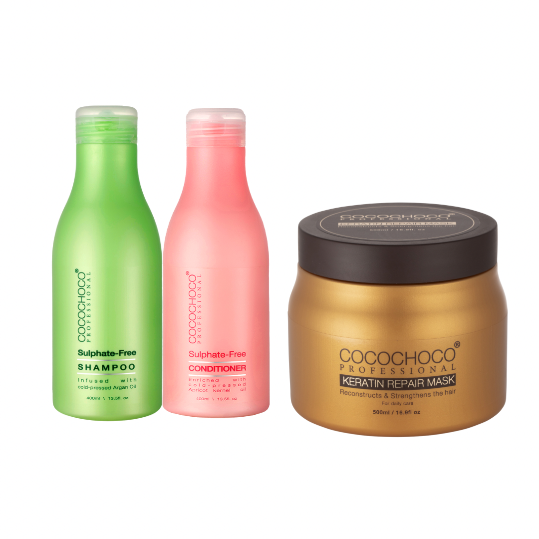 COCOCHOCO Sulfatfri Shampoo & Balsam og Keratin Repair mask /Hårkur | Inkl.moms