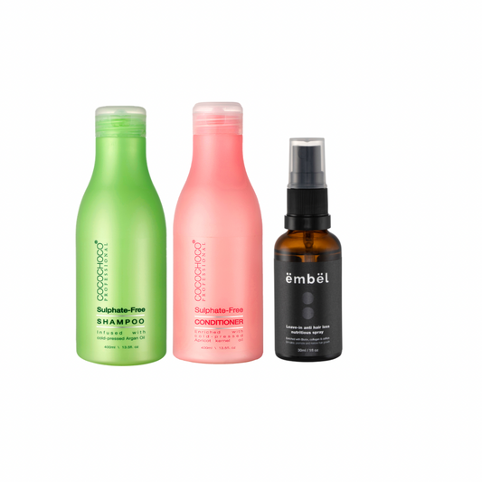 COCOCHOCO Sulfat-fri Shampoo og Conditioner 400 ml + Ëmbël Leave-in Anti Hair Loss Spray 30 ml