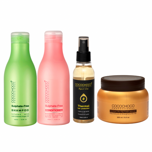 COCOCHOCO Sulfatfri Shampoo & Balsam 400 ml + Keratin Repair Hårkur 250 ml + Thermal Hair Protection Spray 125 ml