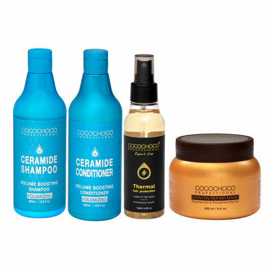 COCOCHOCO Ceramide Volume Shampoo & Balsam 500 ml + Keratin Repair Hårkur 250 ml + Thermal Hair Protection Spray 125 ml