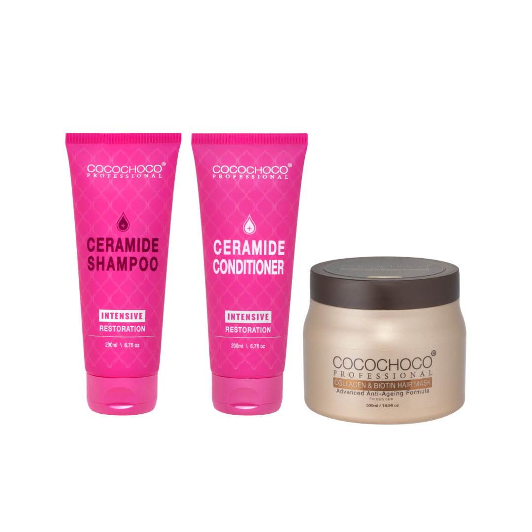 COCOCHOCO Ceramide Intensive Restoration Shampoo & Balsam 200ml og COCOCHOCO Collagen & Biotin Hårkur 500ml Inkl.moms