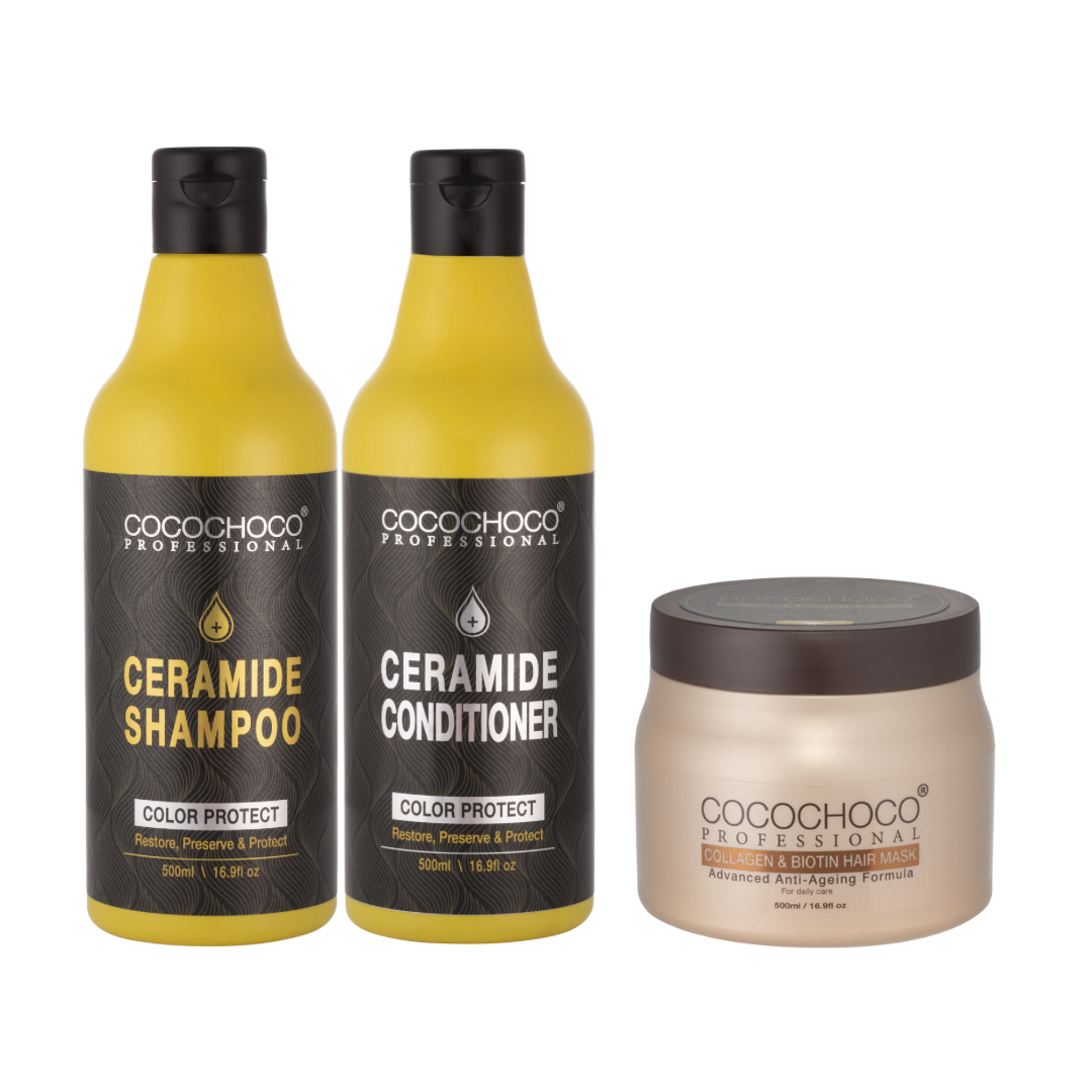 Cocochoco Ceramide Color Protection Shampoo & Balsam 500ml+Collagen & Biotin Hårkur 500ml