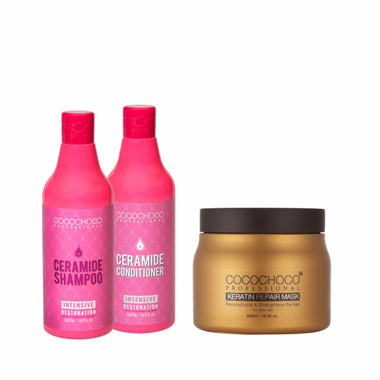 COCOCHOCO Ceramide Intensive Restoration Shampoo & Balsam 500ml + COCOCHOCO Keratin Repair Hårkur 500ml